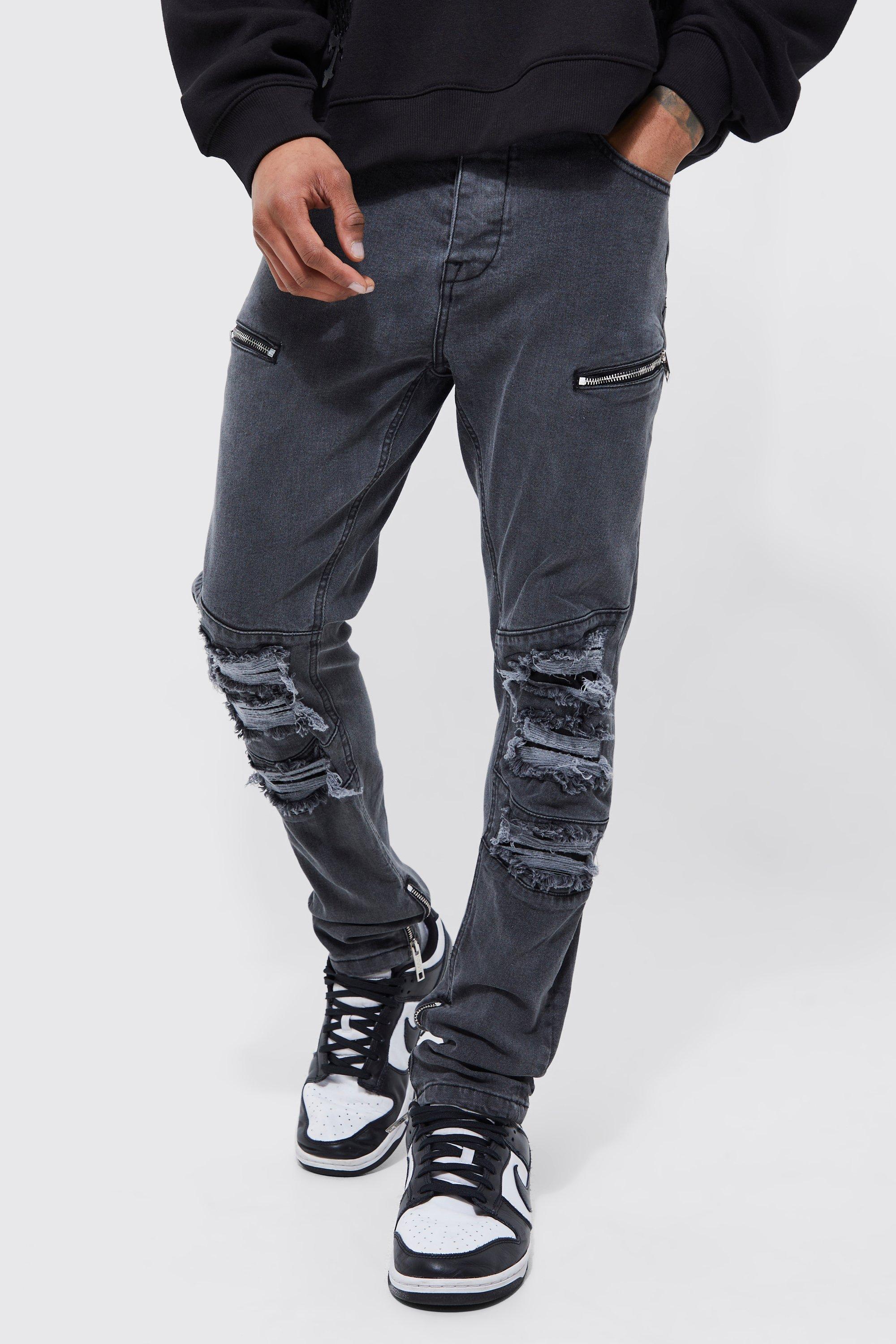 Ripped biker best sale skinny jeans